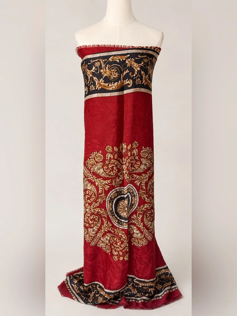 VTG Smithsonian Institution 100% Wool Baroque Scarf Shawl Italy 55” Square Red